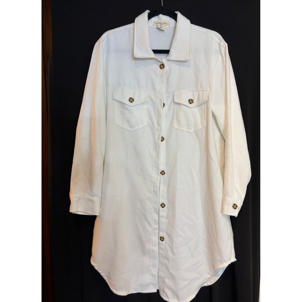 Women's White Happily Grey Button Up Flannel Size L